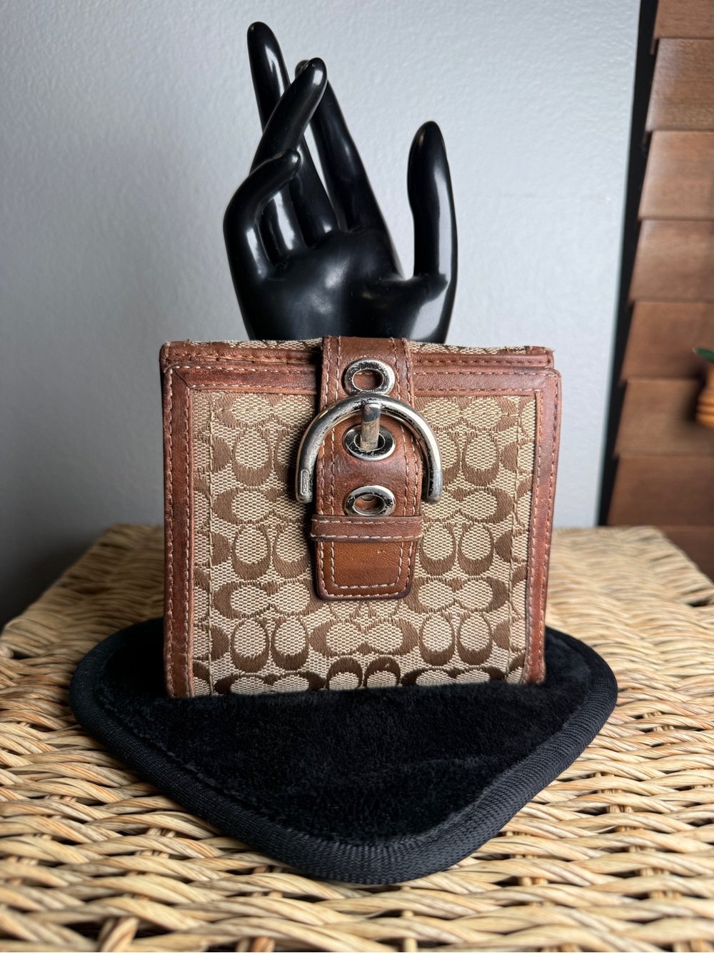 Coach Brown Signature Canvas Bifold Wallet with Leather Trim